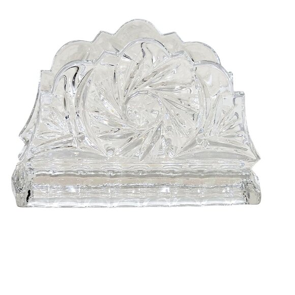 Vintage Cut Glass Letter Or Napkin Holder 6" scallop edge intricate swirl 24% C - Picture 10 of 11